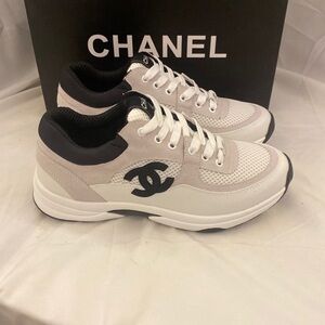 CHANEL Black and White Logo Sneakers